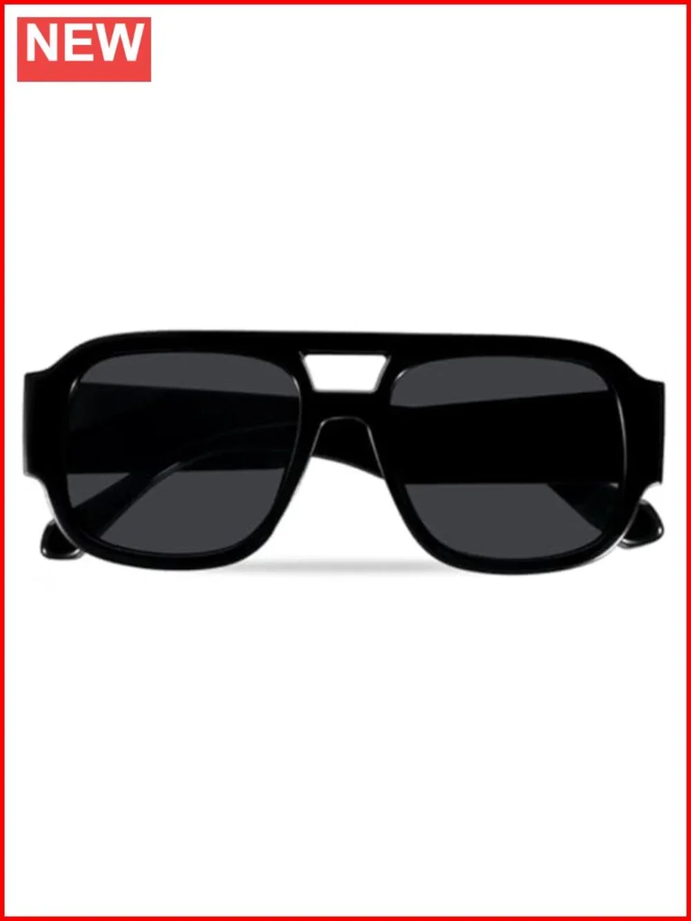 Oversized Square Aviator Sunglasses Retro Chunky Double-Bridge UV Protection